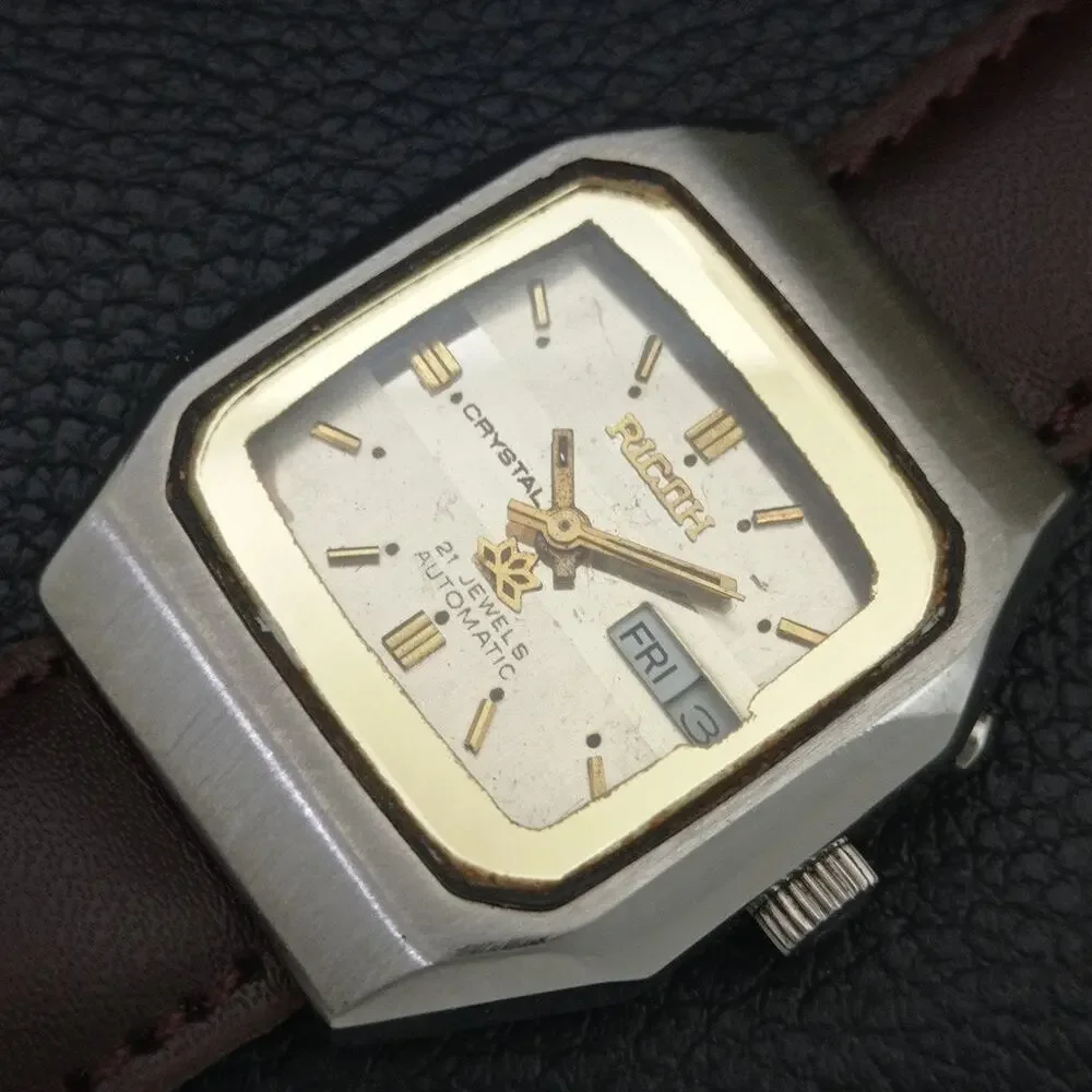 Vintage 1979 Ricoh Automatic Mens Silver Watch W/daydate & Gold accents